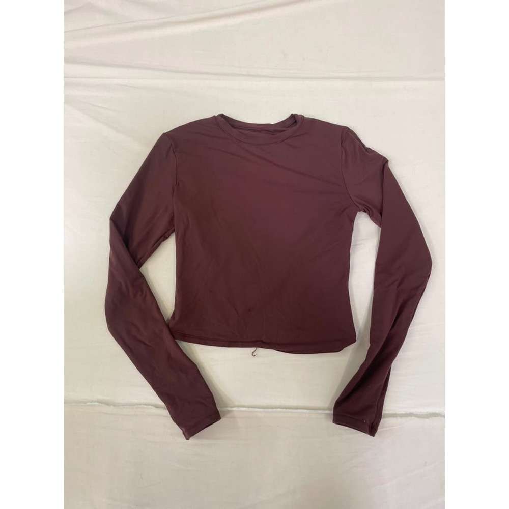 Inlyric Womens XXS Long Sleeve Athletic Crop Top Burgundy Plum Yoga Gym Shirt